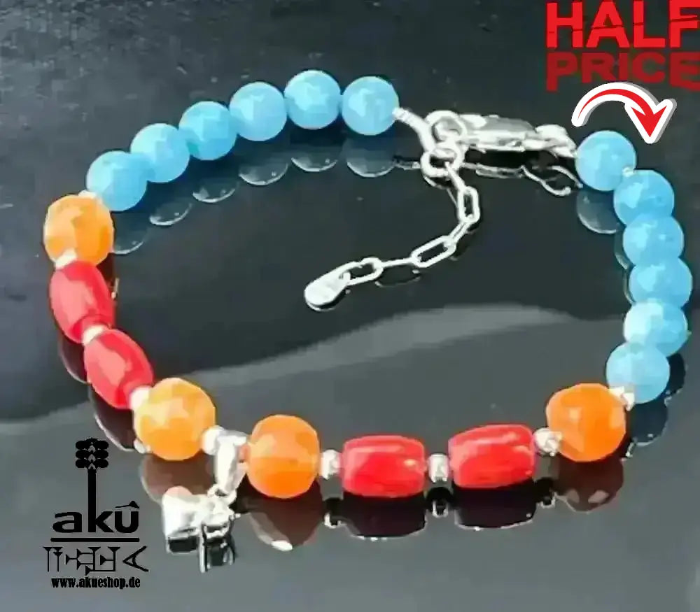 Rotes Koralle Sonnenstein Apatit Edelsteine Armband, natürliche Glücksedelsteine, Positiveenergie - AkueShop