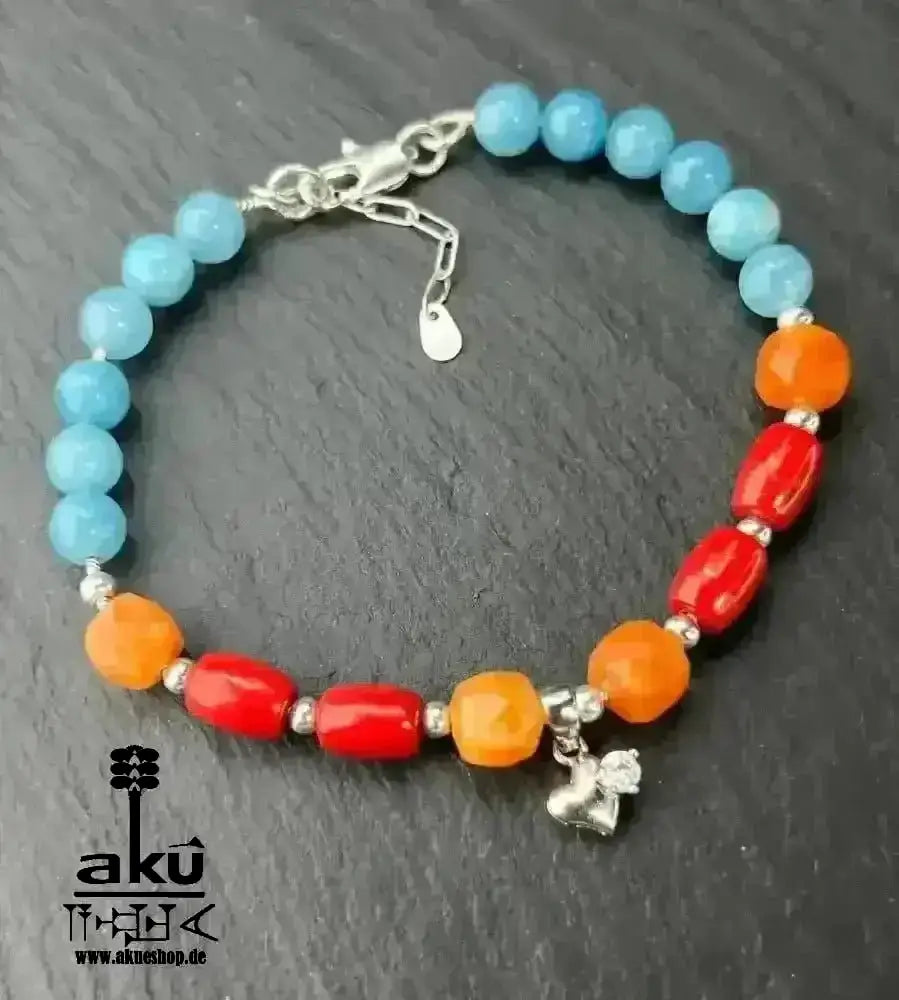 Rotes Koralle Sonnenstein Apatit Edelsteine Armband, natürliche Glücksedelsteine, Positiveenergie - AkueShop