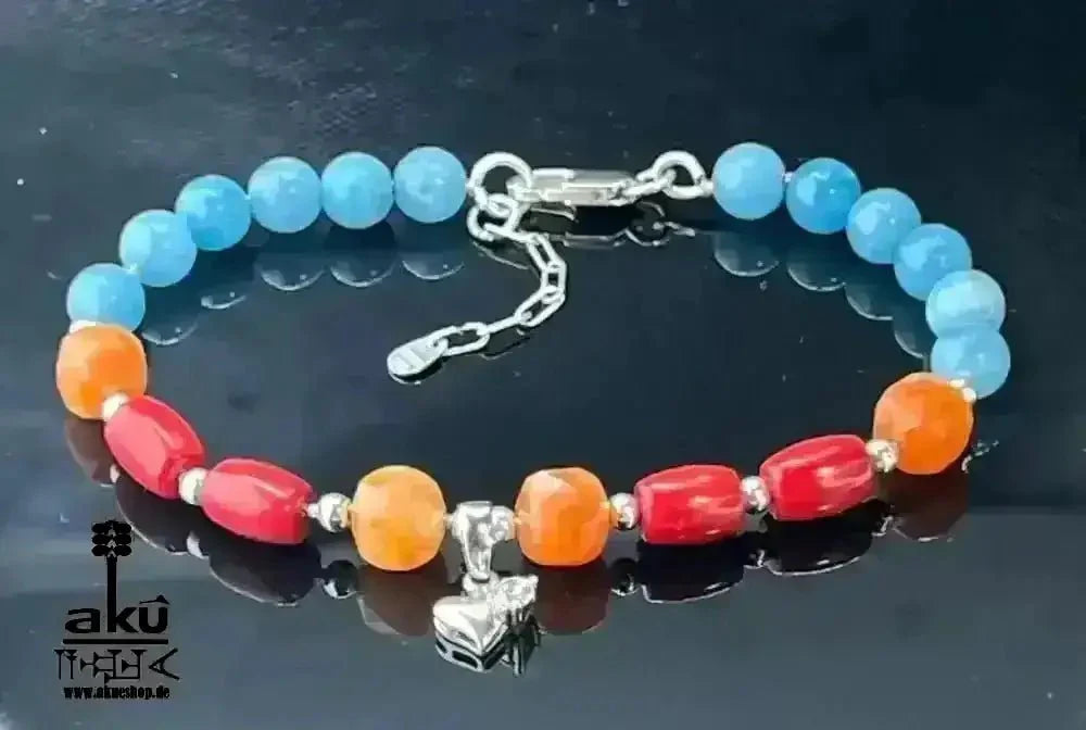 Rotes Koralle Sonnenstein Apatit Edelsteine Armband, natürliche Glücksedelsteine, Positiveenergie - AkueShop
