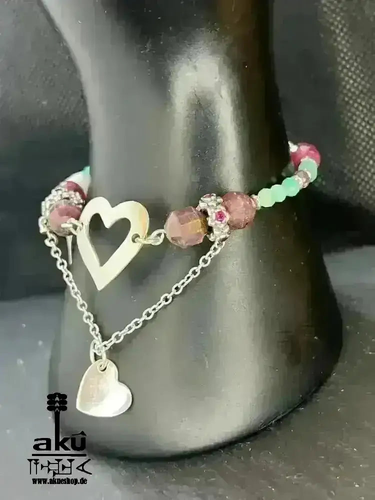Rotes Ruben Stein und Amazonit Armband, 925er Silber, Handgefertigt, Wurzel & Hals chakras reiki Heilung - AkueShop