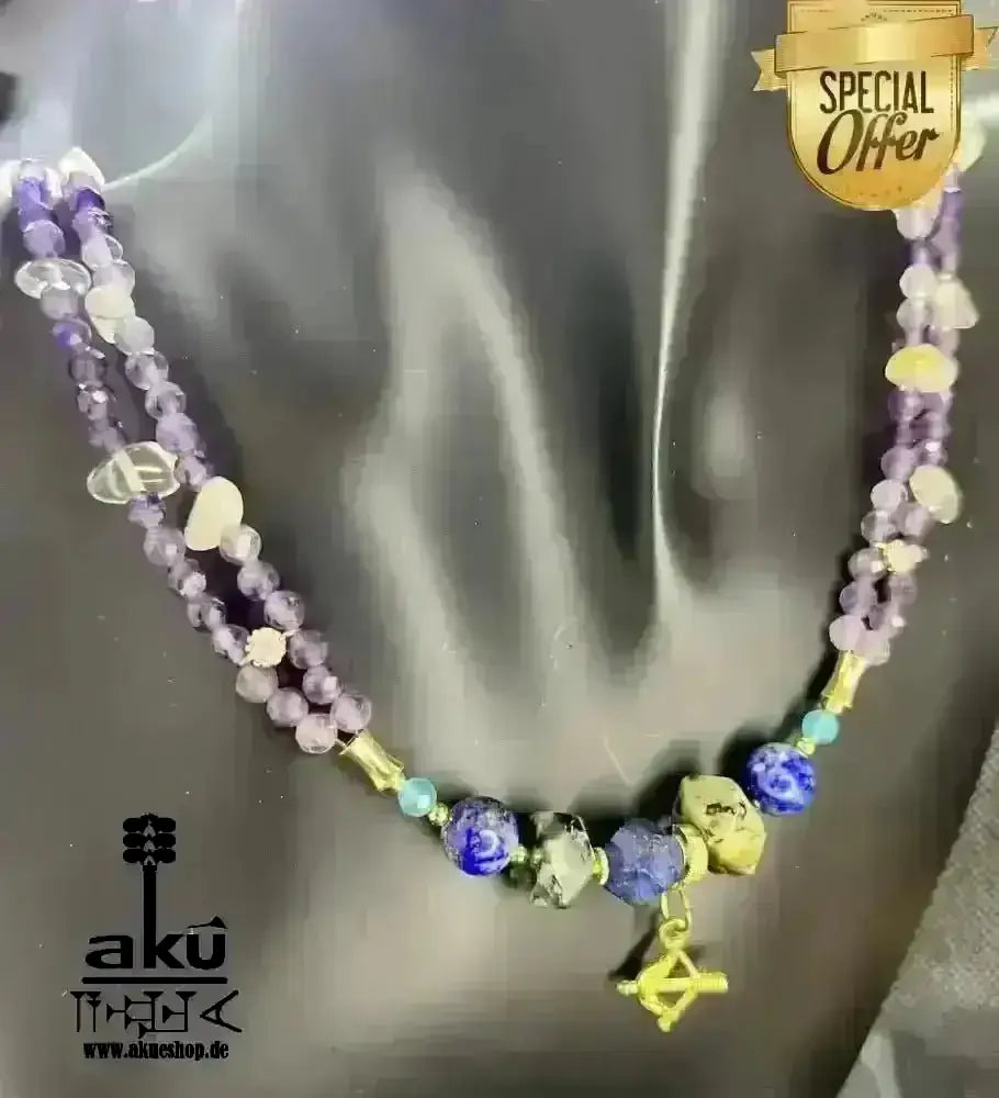 Schütze Sternzeichen Glückskristall Set natürlich - Edelstein Dritteaugechakra, Halschakra, vergoldet - AkueShop