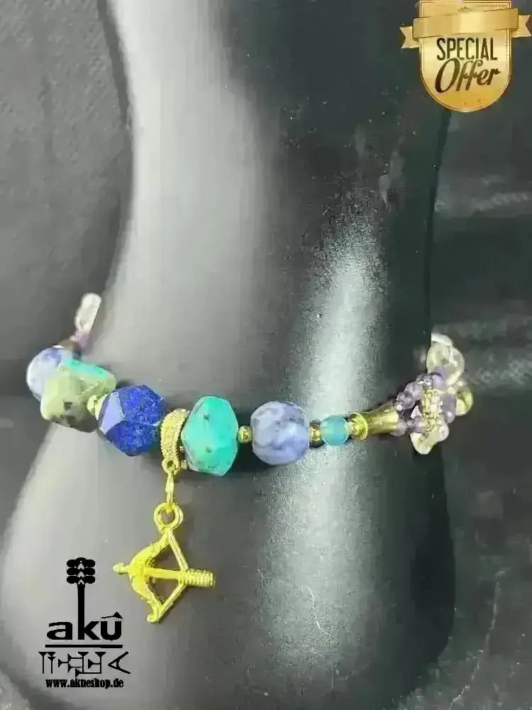 Schütze Sternzeichen Glückskristall Set natürlich - Edelstein Dritteaugechakra, Halschakra, vergoldet - AkueShop