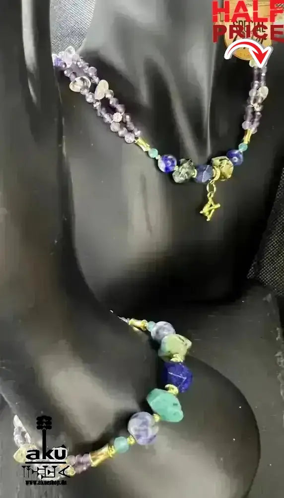 Schütze Sternzeichen Glückskristall Set natürlich - Edelstein Dritteaugechakra, Halschakra, vergoldet - AkueShop