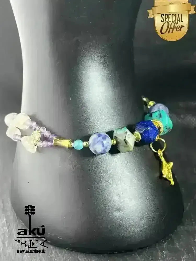 Schütze Sternzeichen Glückskristall Set natürlich - Edelstein Dritteaugechakra, Halschakra, vergoldet - AkueShop