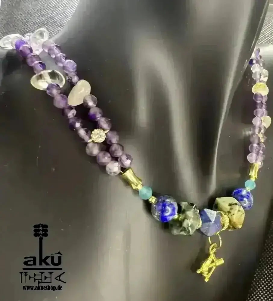 Schütze Sternzeichen Glückskristall Set natürlich - Edelstein Dritteaugechakra, Halschakra, vergoldet - AkueShop