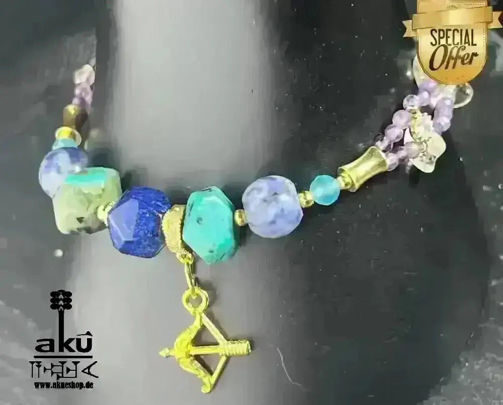 Schütze Sternzeichen Glückskristall Set natürlich - Edelstein Dritteaugechakra, Halschakra, vergoldet - AkueShop
