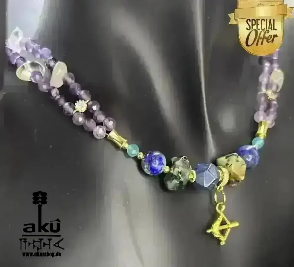 Schütze Sternzeichen Glückskristall Set natürlich - Edelstein Dritteaugechakra, Halschakra, vergoldet - AkueShop