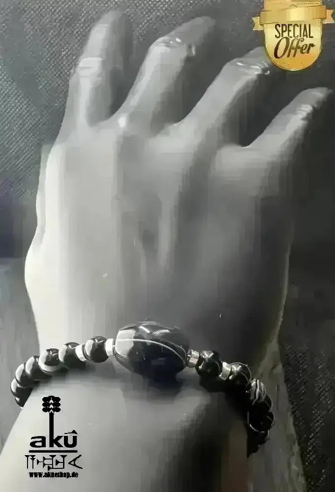 Schwarzer Sulämani Achat Armband, Handgefertigtes Glücksstein natürliche Edelsteine; , 925er Silber, positive Meditationsenergie - AkueShop
