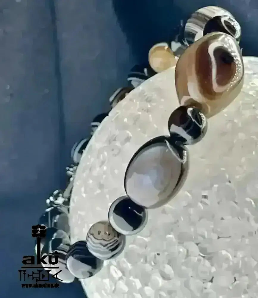 Schwarzer Sulemani Achat Glücks & Kraftstein Armband, natürliche Edelsteine, positive Wurzelchakra Meditationsenergie - AkueShop