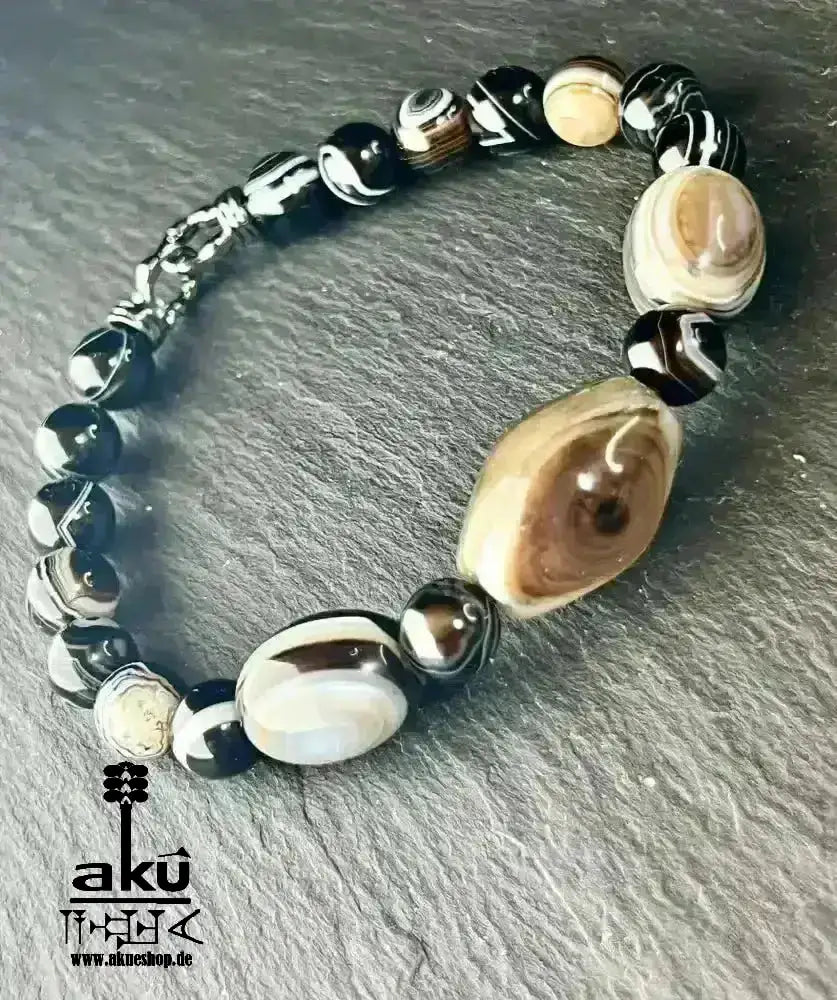 Schwarzer Sulemani Achat Glücks & Kraftstein Armband, natürliche Edelsteine, positive Wurzelchakra Meditationsenergie - AkueShop