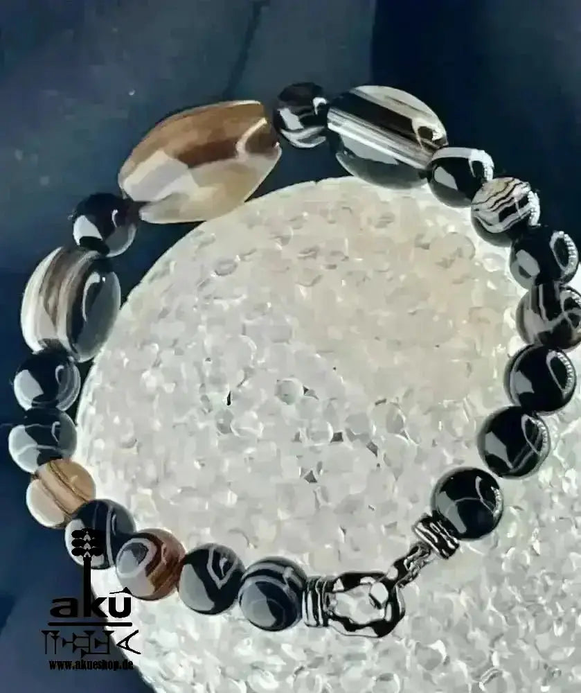 Schwarzer Sulemani Achat Glücks & Kraftstein Armband, natürliche Edelsteine, positive Wurzelchakra Meditationsenergie - AkueShop