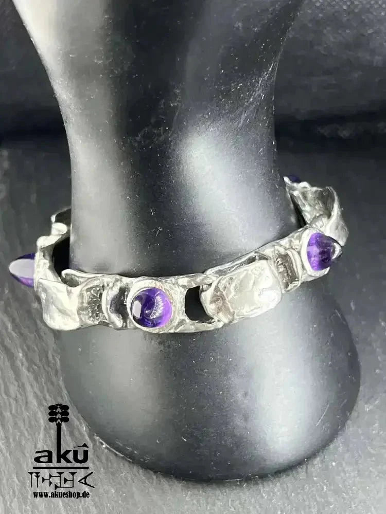 Schweres Vintage - Armband aus 835er Silber, massiv mit natürlichen Amethyst - Edelsteinen - AkueShop