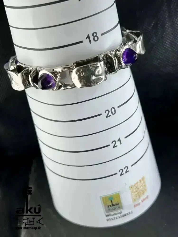 Schweres Vintage - Armband aus 835er Silber, massiv mit natürlichen Amethyst - Edelsteinen - AkueShop
