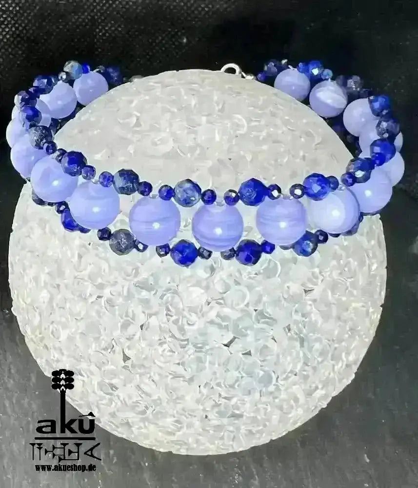 Spitzen Achat Armband, Lapislazuli, handgefertigt, Glück - Natursteine, 925er Silber, Meditationsenergie - AkueShop
