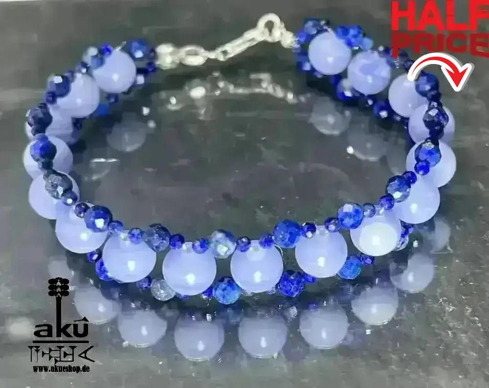 Spitzen Achat Armband, Lapislazuli, handgefertigt, Glück - Natursteine, 925er Silber, Meditationsenergie - AkueShop