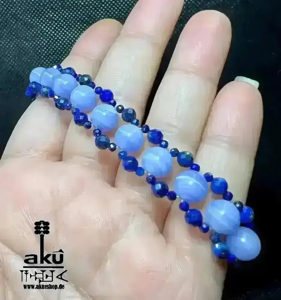 Spitzen Achat Armband, Lapislazuli, handgefertigt, Glück - Natursteine, 925er Silber, Meditationsenergie - AkueShop