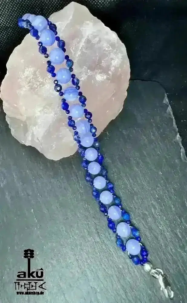 Spitzen Achat Armband, Lapislazuli, handgefertigt, Glück - Natursteine, 925er Silber, Meditationsenergie - AkueShop