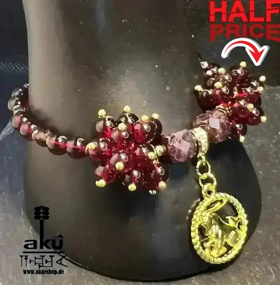 Steinbock Sternzeichen Glückskristalle Armband natürlicher Granat Edelstein, Wurzel, Hertzchakras - AkueShop