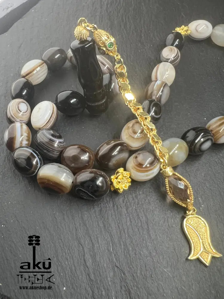 Sulemani Achat Tesbih Akik Edelstein islamisches Misbaha chakra Heilungsenergie goldene Quaste Tesbih
