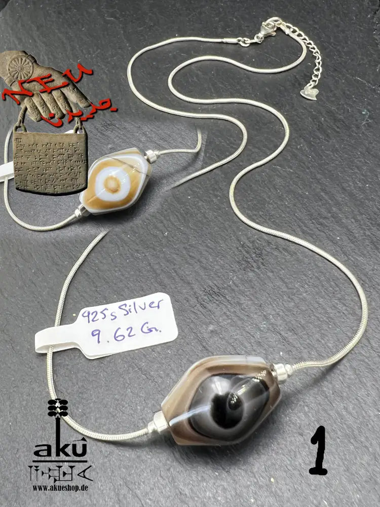 Sulemani Akik Halskette natürlich Hakik Achat Aqeeq schmuck 925er Silbere Schlangekette. AkueShop mutterstag geschenk