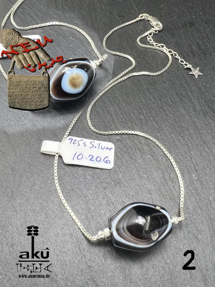 Sulemani Akik Halskette natürlich Hakik Achat Aqeeq schmuck 925er Silbere Schlangekette. AkueShop mutterstag geschenk