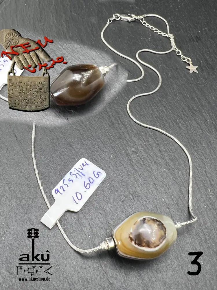 Sulemani Akik Halskette natürlich Hakik Achat Aqeeq schmuck 925er Silbere Schlangekette. AkueShop mutterstag geschenk