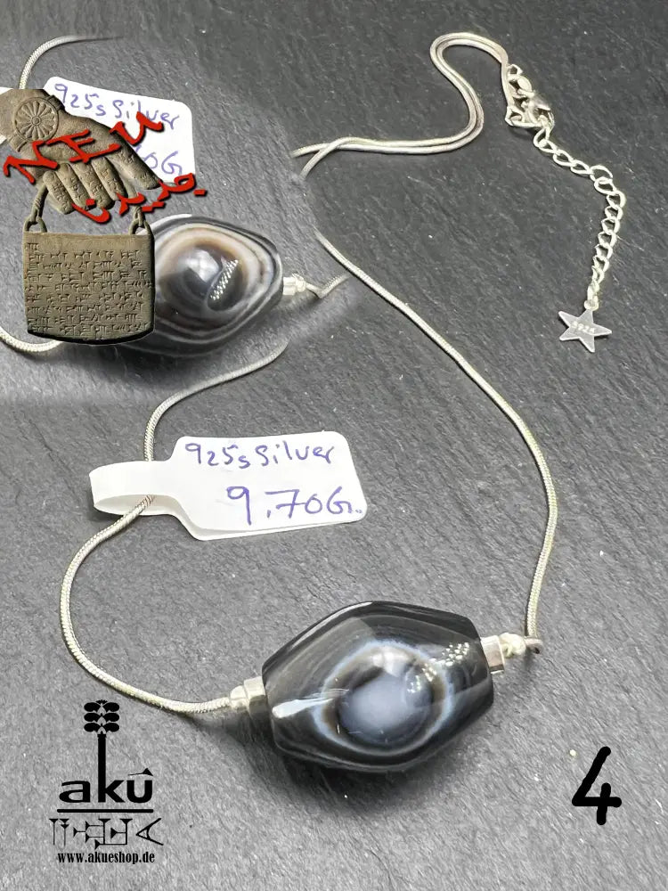 Sulemani Akik Halskette natürlich Hakik Achat Aqeeq schmuck 925er Silbere Schlangekette. AkueShop mutterstag geschenk
