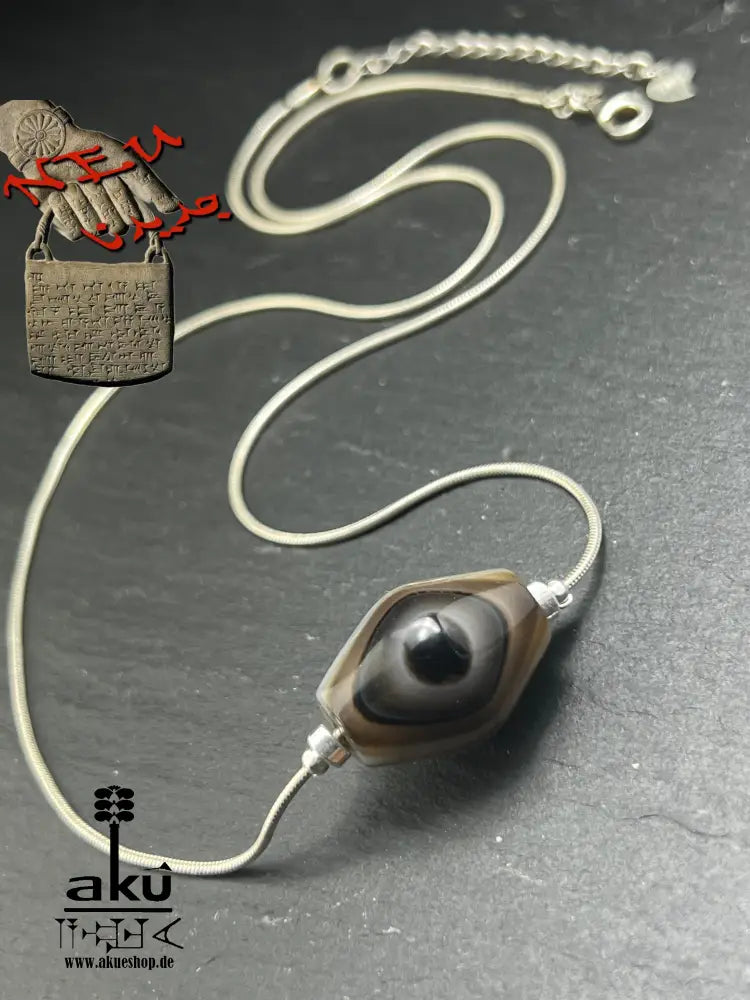 Sulemani Akik Halskette natürlich Hakik Achat Aqeeq schmuck 925er Silbere Schlangekette. AkueShop mutterstag geschenk