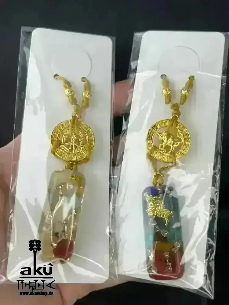 Taurus ♉️ Halskette Edelstein Gold Energieanhänger Harz, Reiki - Meditationsenergie - AkueShop