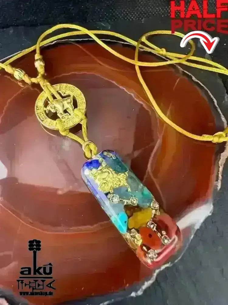 Taurus ♉️ Halskette Edelstein Gold Energieanhänger Harz, Reiki - Meditationsenergie - AkueShop
