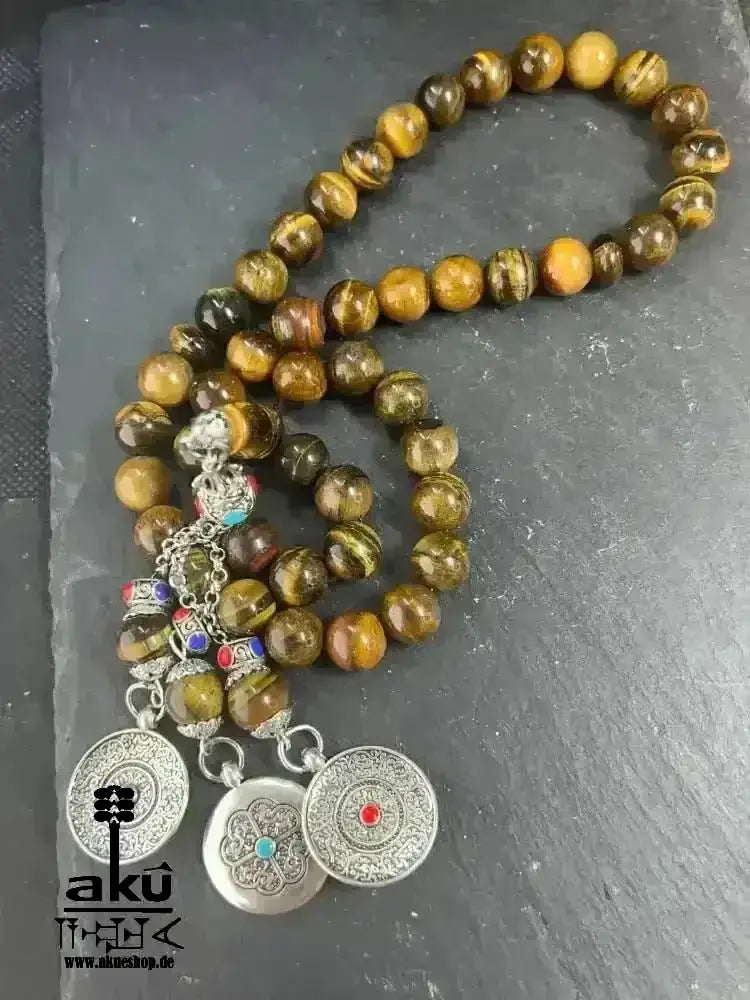 Tiger Auge Tesbih 45, natürliches Stein, islamisches Misbaha, Chakrasenergie schöne Quaste - AkueShop
