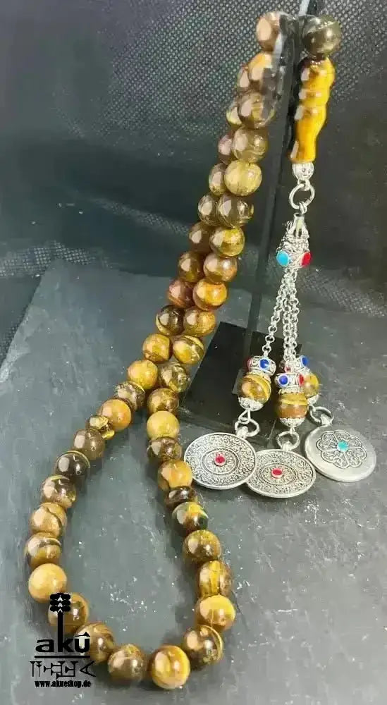Tiger Auge Tesbih 45, natürliches Stein, islamisches Misbaha, Chakrasenergie schöne Quaste - AkueShop