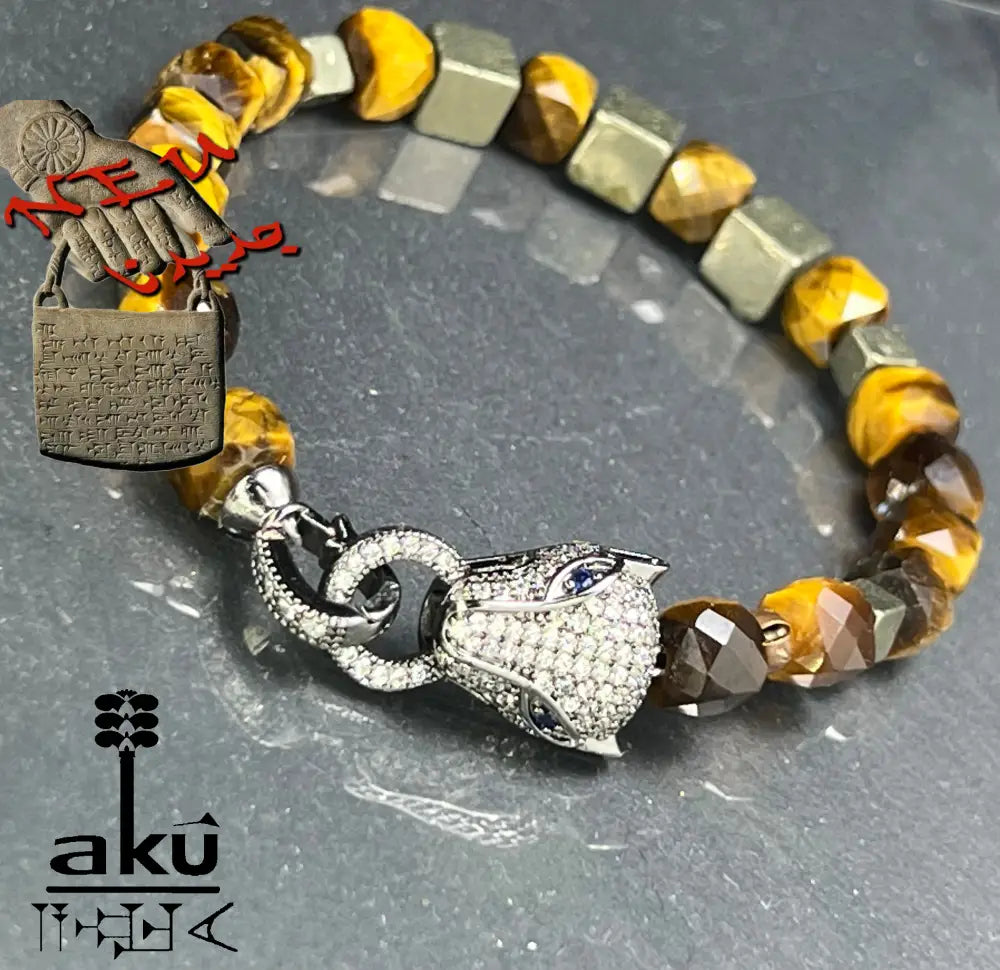 Tigerauge-Armband mit Pyrit-Stein – einzigartiges Design, hochwertige Verarbeitung, AkueShop produkte