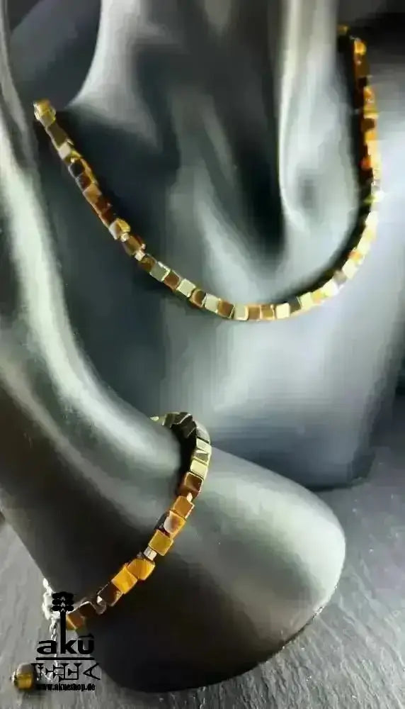 Tigerauge Halskette & Armband, natürliches Edelstein Schmuckset 925er Silber, chakren energie - AkueShop