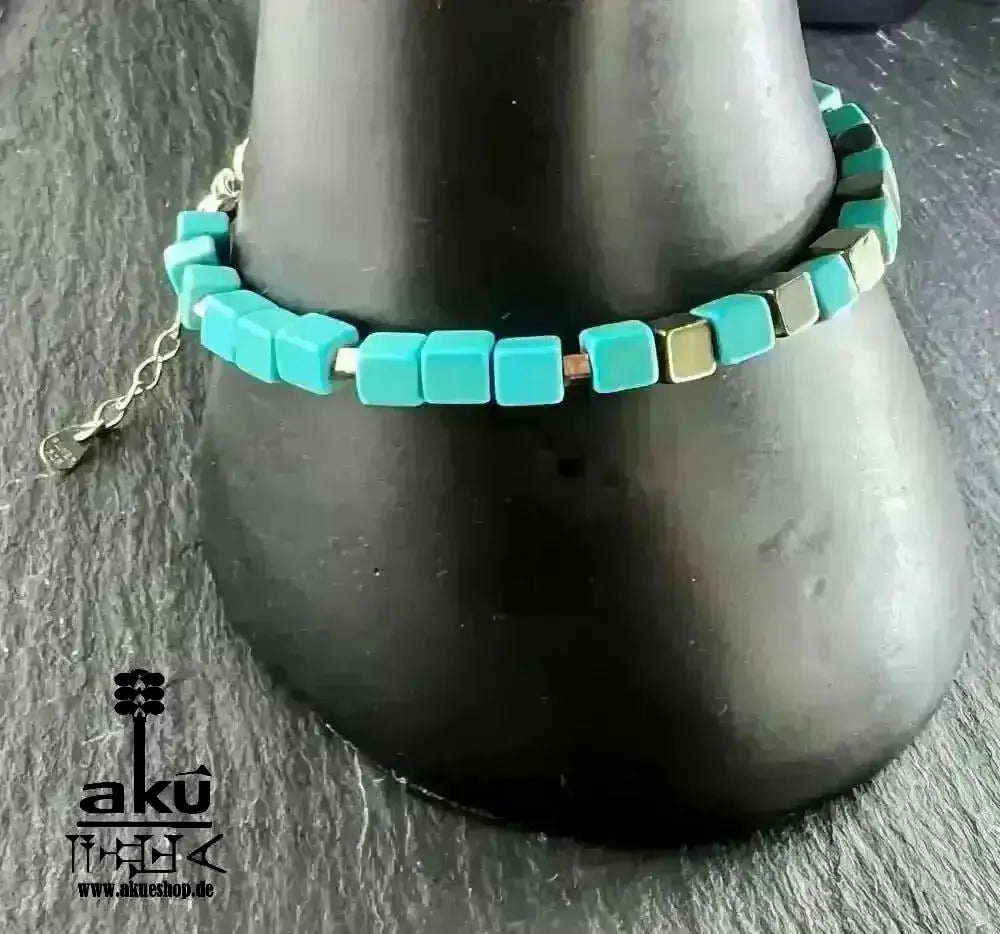 Türkis Howlith & Perit Schmuckset; Halskette und Armband, 925er Silber, Halschakra meditationenergie - AkueShop