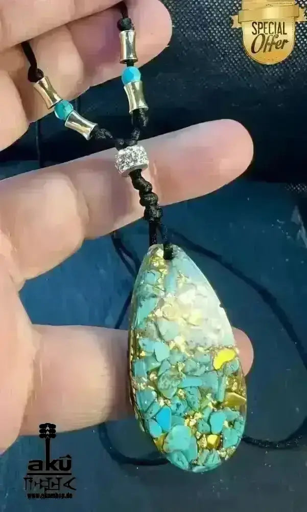 Türkis Resin Halskette islamische Bismillah Maschallah, Hals chakra Energieöffnung, Harz Schmuck - AkueShop
