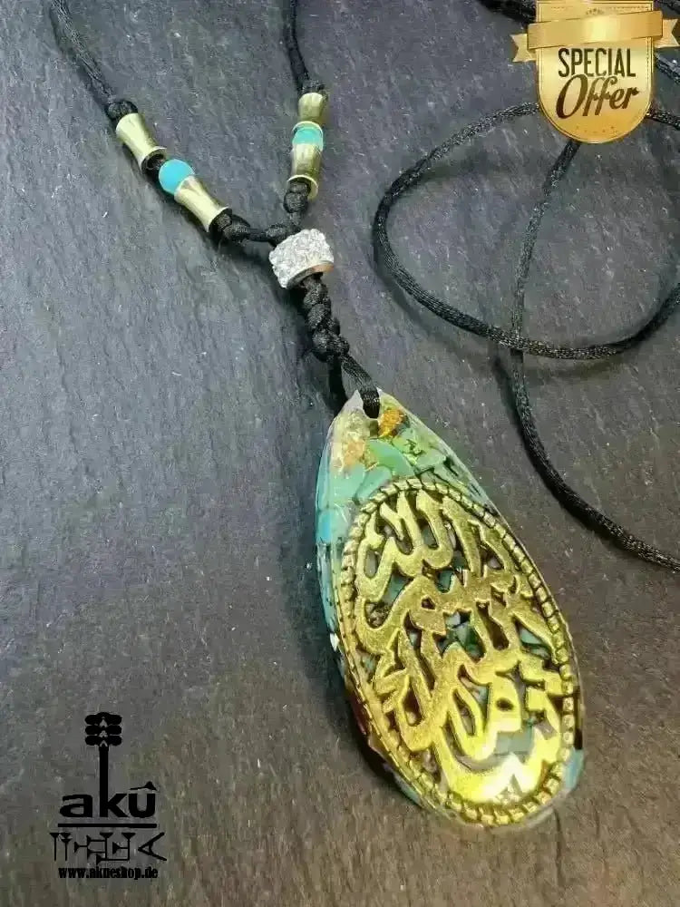 Türkis Resin Halskette islamische Bismillah Maschallah, Hals chakra Energieöffnung, Harz Schmuck - AkueShop