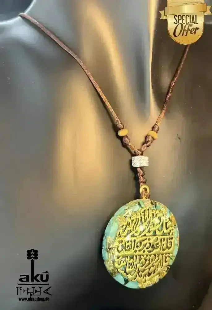 Türkis Resin Halskette islamische Koranwörter, Hals chakra Energieöffnung, Resin Harz Schmuck - AkueShop