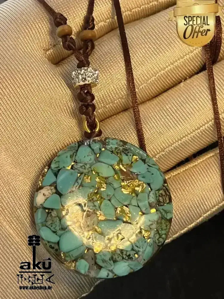 Türkis Resin Halskette islamische Koranwörter, Hals chakra Energieöffnung, Resin Harz Schmuck - AkueShop
