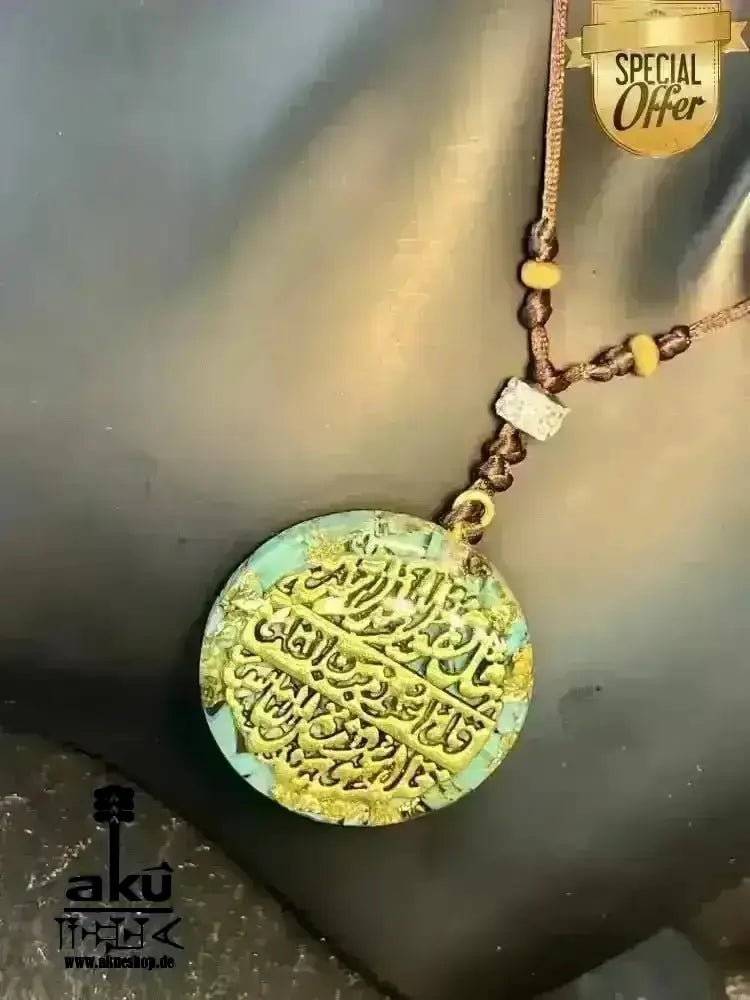 Türkis Resin Halskette islamische Koranwörter, Hals chakra Energieöffnung, Resin Harz Schmuck - AkueShop