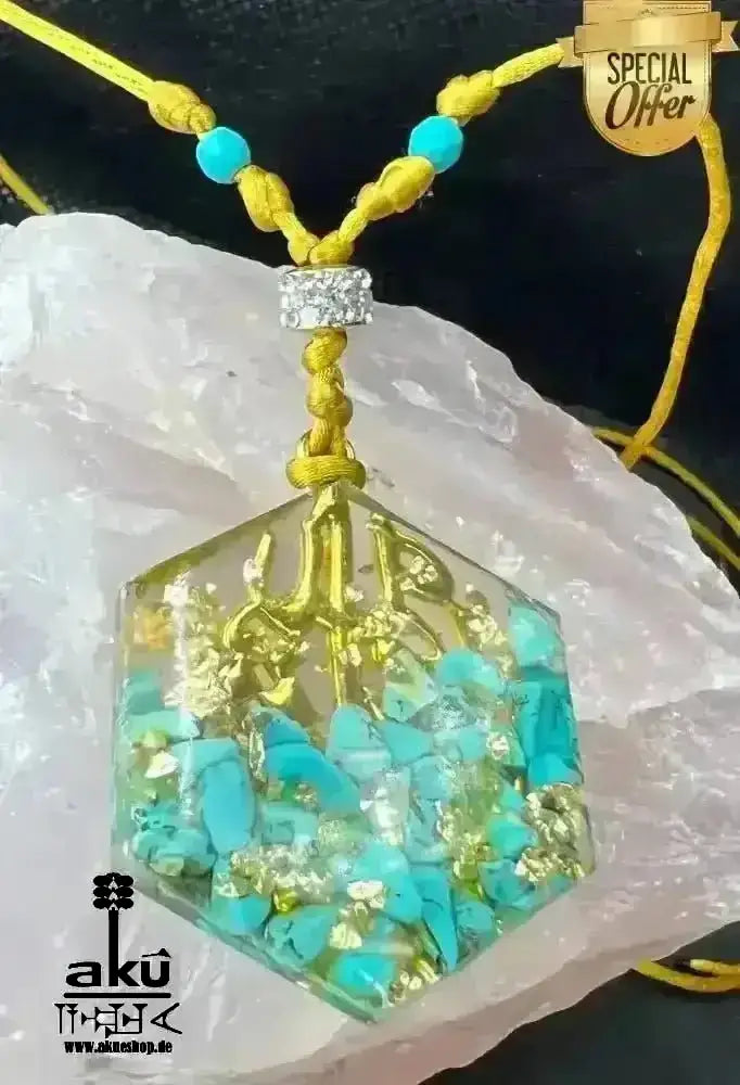 Türkis Resin Halskette MASCHALLAH, Hals chakra Energieöffnung, Resin Harz Schmuck - AkueShop