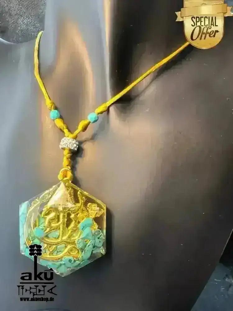 Türkis Resin Halskette MASCHALLAH, Hals chakra Energieöffnung, Resin Harz Schmuck - AkueShop