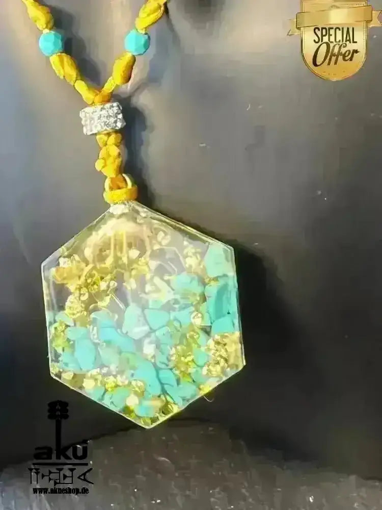 Türkis Resin Halskette MASCHALLAH, Hals chakra Energieöffnung, Resin Harz Schmuck - AkueShop