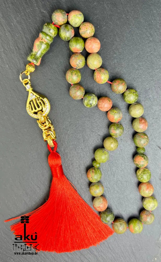 Unakit tasbih natürlicher Stein Misbaha goldbeschichtetem Allah Anhänger spirituelle Energie Tasbih