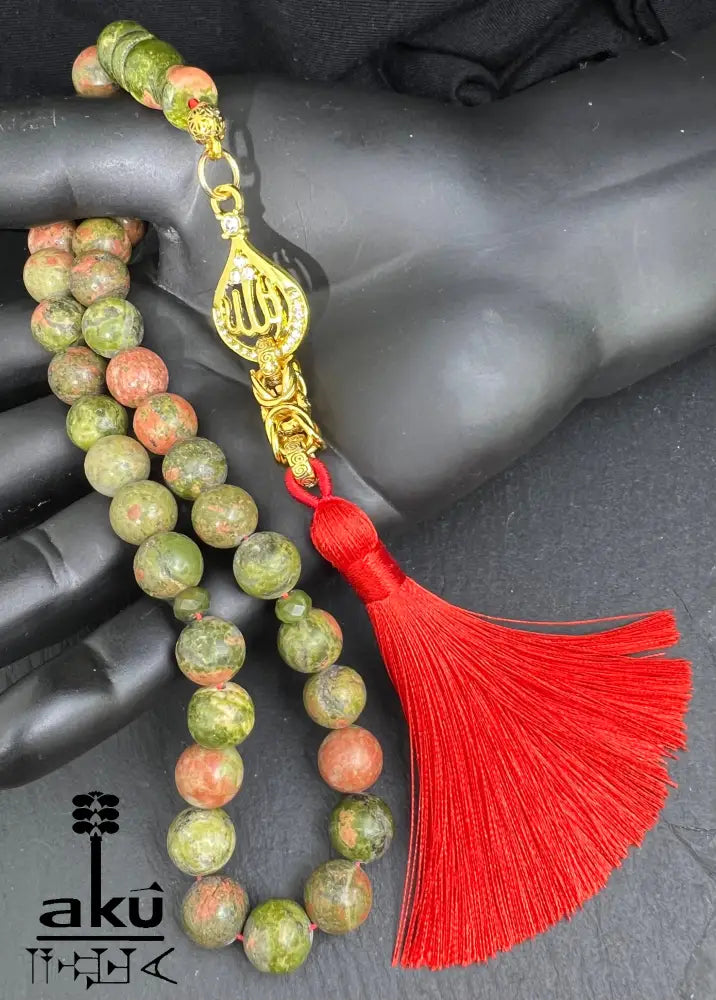 Unakit tasbih natürlicher Stein Misbaha goldbeschichtetem Allah Anhänger spirituelle Energie Tasbih
