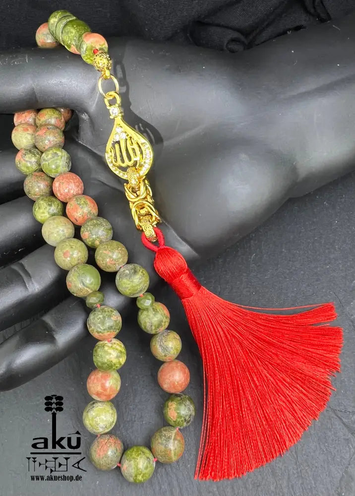Unakit tasbih natürlicher Stein Misbaha goldbeschichtetem Allah Anhänger spirituelle Energie Tasbih