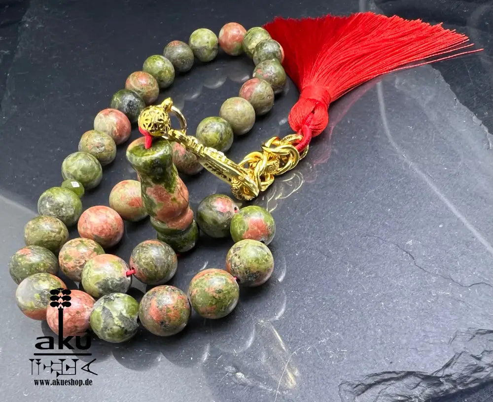 Unakit tasbih natürlicher Stein Misbaha goldbeschichtetem Allah Anhänger spirituelle Energie Tasbih