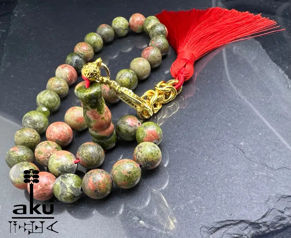Unakit tasbih natürlicher Stein Misbaha goldbeschichtetem Allah Anhänger spirituelle Energie Tasbih