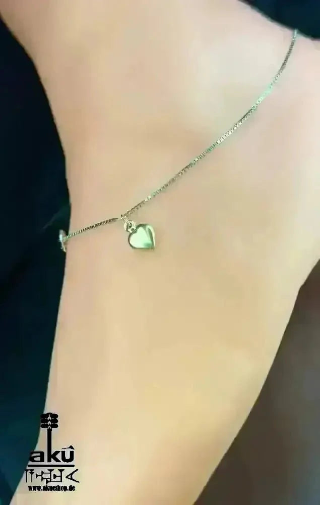 Vintage Herz Fußkette, 925er bicolor Silber, teilvergoldet, Valentinstag Geschenk LIEBE trend - AkueShop