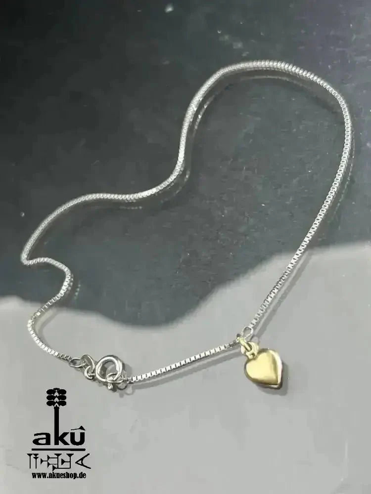 Vintage Herz Fußkette, 925er bicolor Silber, teilvergoldet, Valentinstag Geschenk LIEBE trend - AkueShop